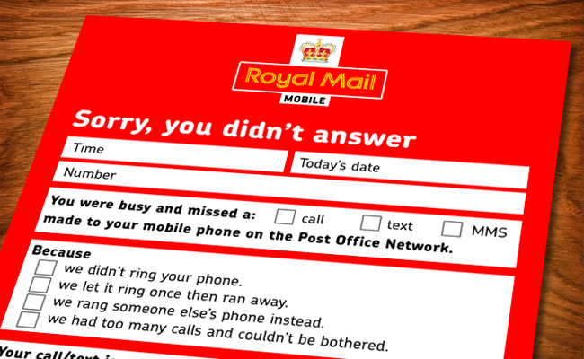 Revealed: The New Post Office Mobile Network ‘Missed Call’ Card - The Poke