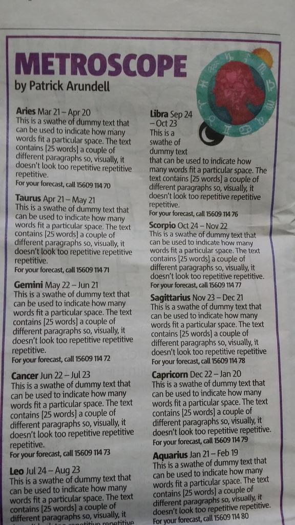 Horoscope Column The Horoscope column in today's Metro is worth a read - The Poke