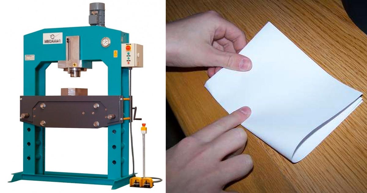 This guy uses a hydraulic press to fold paper more than seven times and