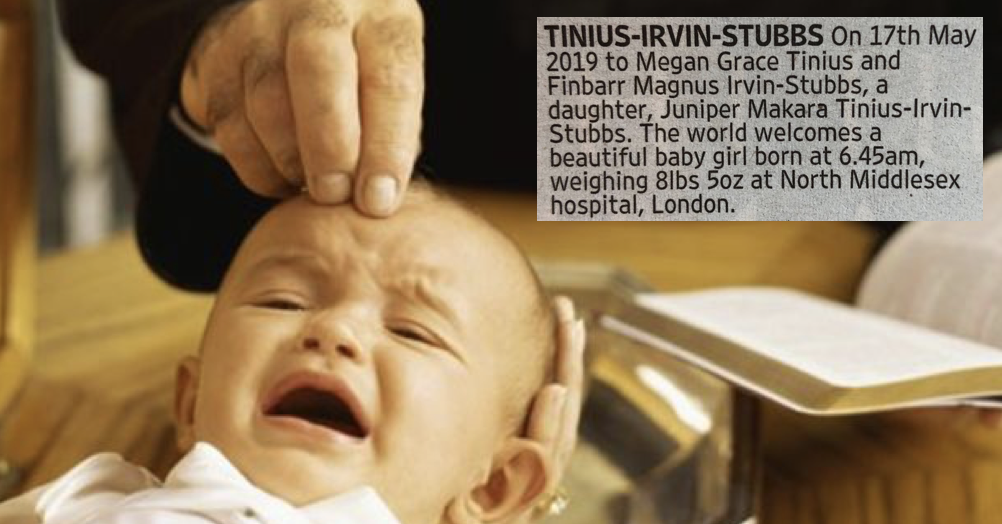 Announcement of the day from the Times' birth column The Poke