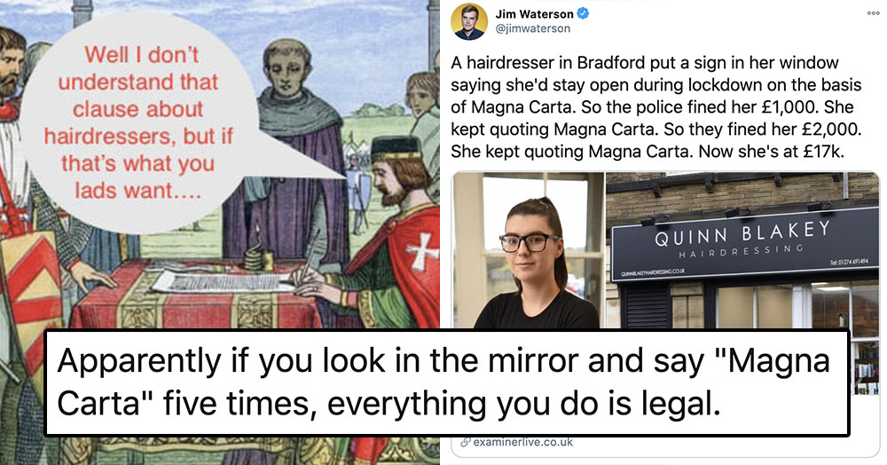 A Hairdresser quoting Magna Carta to avoid lockdown closure has been