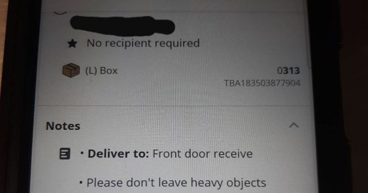 This Amazon delivery note is just a little bit on the drastic side ...