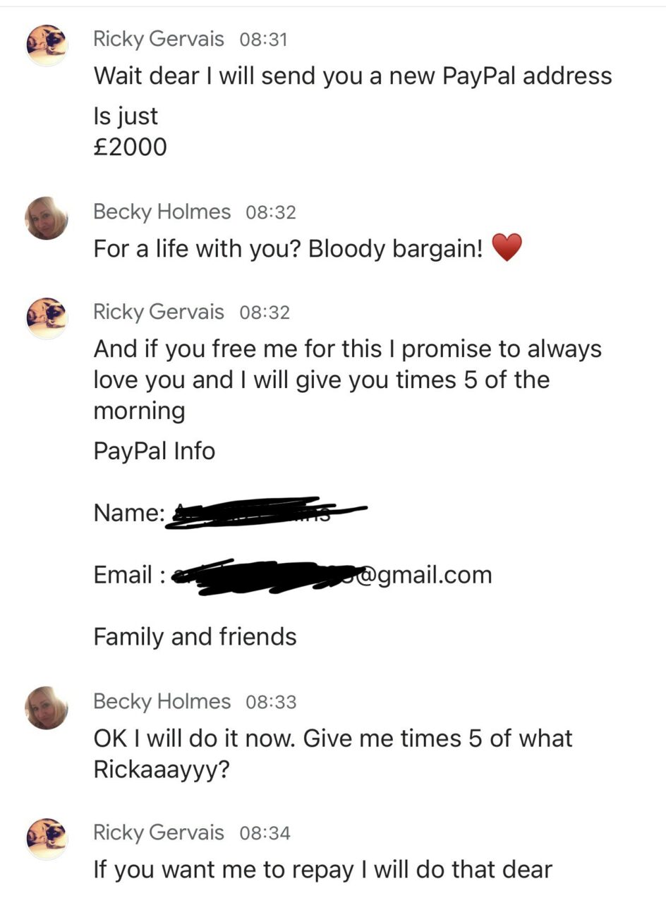 The glorious takedown of this 'Ricky Gervais' romance scammer is