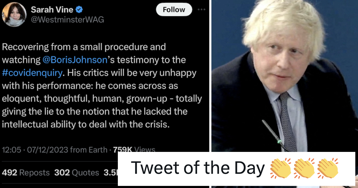 Sarah Vine gave Boris Johnson's Covid inquiry appearance a rollicking 5