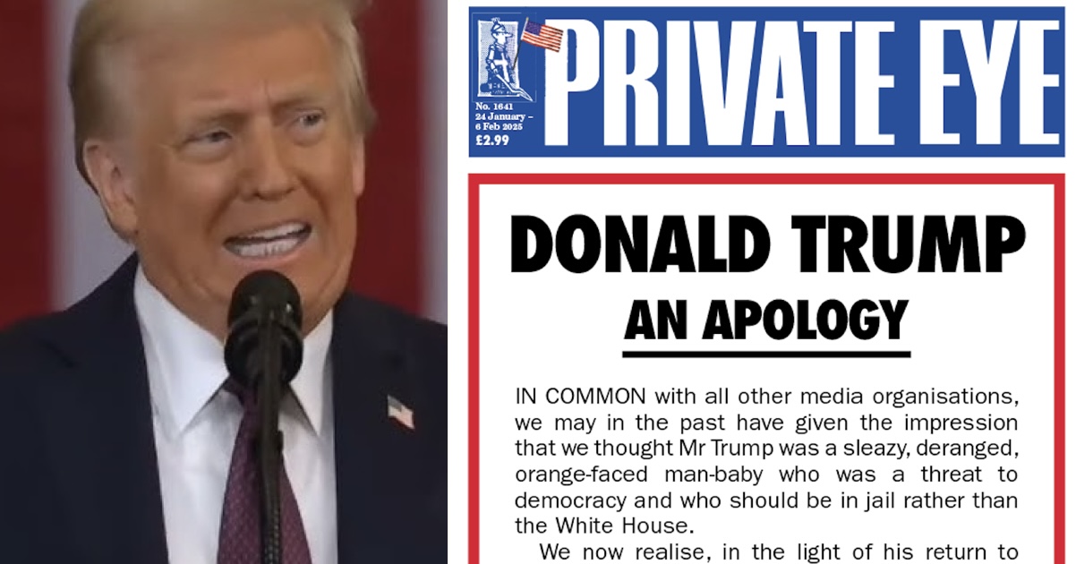 Private Eye’s front page apology to Donald Trump totally and utterly nails it