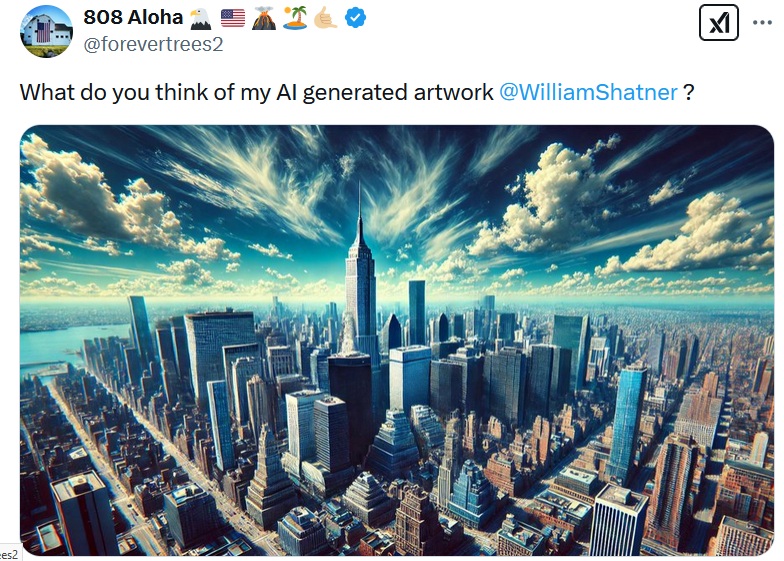 @forevertrees2
What do you think of my AI generated artwork @WilliamShatner
 ?