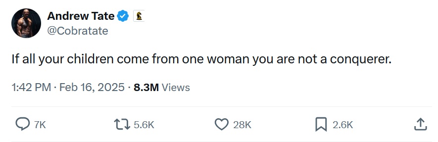 If all your children come from one woman you are not a conquerer.