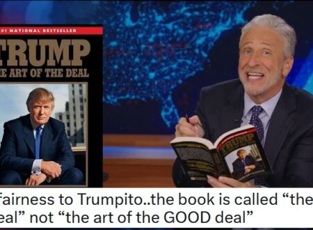 People are very much here for Jon Stewart pointing out the awkward truth about chapter 9 of Donald Trump’s The Art of the Deal