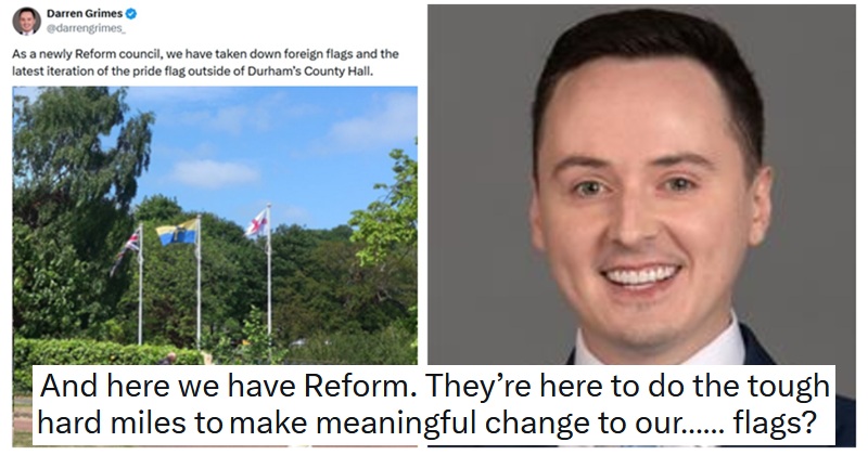Darren Grimes announced Reform UK's high-priority first job as Durham's council - taking down woke flags