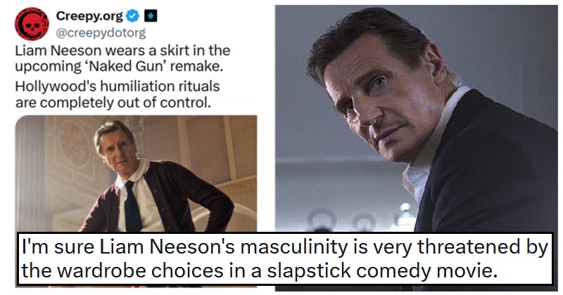 Someone said Liam Neeson's skirt-wearing scene in Naked Gun was a 'Hollywood humiliation ritual', and got dragged into next week - 15 favourite takedowns