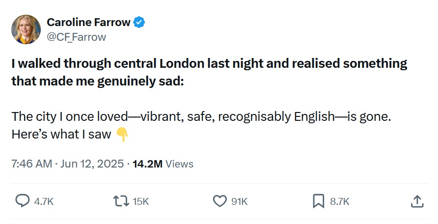 I walked through central London last night and realised something that made me genuinely sad:

The city I once loved—vibrant, safe, recognisably English—is gone.
Here’s what I saw