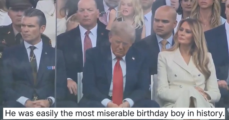 The replies to this clip of Trump looking miserable at the parade won't turn his frown upside down, but they're bringing the rest of us joy