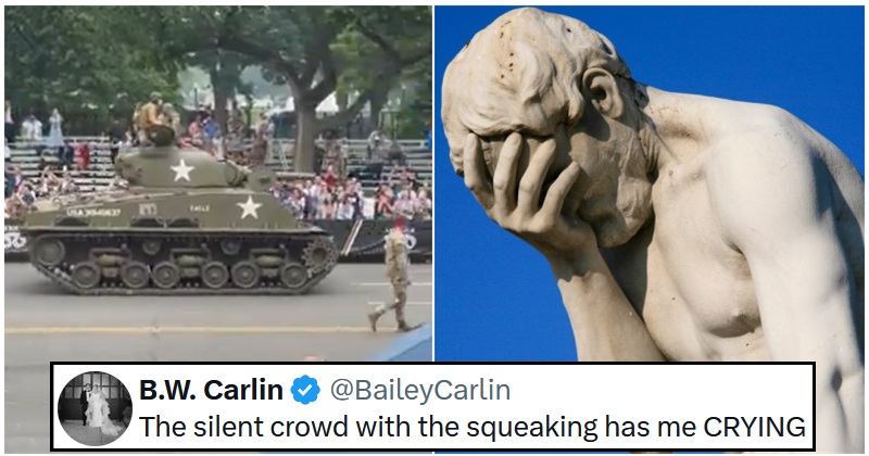 This lone squeaky tank limping along to a sparse and silent audience perfectly sums up the state of Trump's regime right now