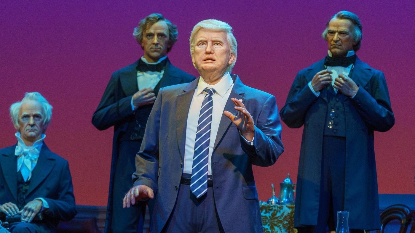 An unconvincing model of Trump, which looks a little like Hillary Clinton.