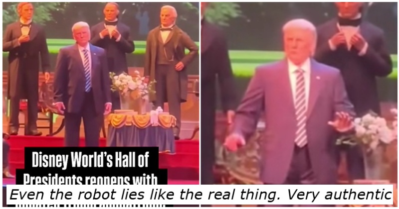 Disney's animatronic Trump in the Hall of Presidents is back with a makeover, and an unconvincing pledge to uphold the Constitution