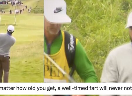 A golf fan’s comedy fart was picked up by the TV microphones and Andrew Cotter’s response was simply priceless