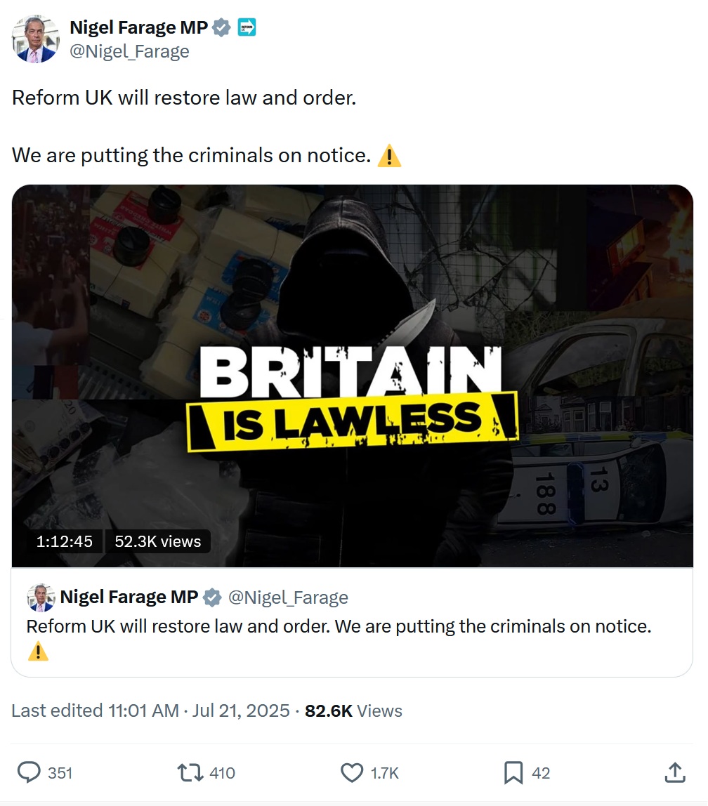 Reform UK will restore law and order.

We are putting the criminals on notice