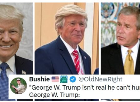 The internet is losing it over this mystery Maga who looks like George W Bush in a comedy Trump wig