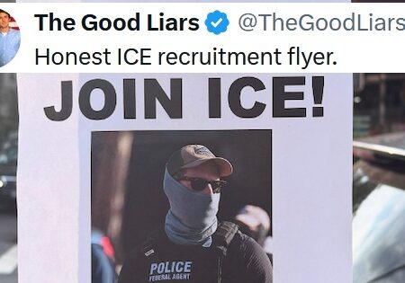This brutally honest ICE recruitment flyer trolls anyone applying for the gig, and it certainly explains the masks