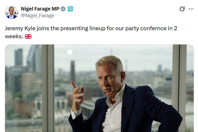 Jeremy Kyle joins the presenting lineup for our party confernce in 2 weeks.