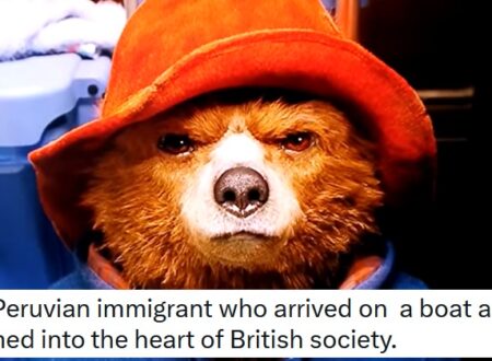 Someone has made a painting of Paddington Bear attaching an England flag to a lamppost, and people were quick to point out the obvious