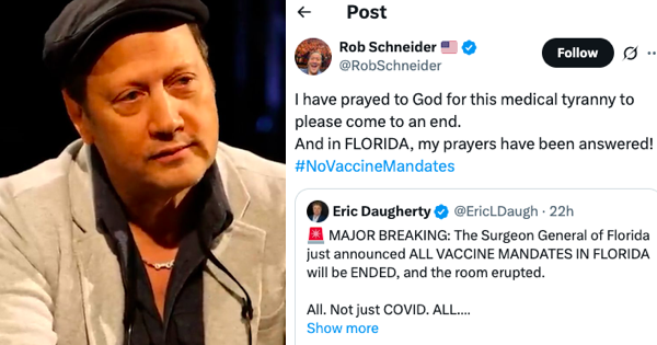 Rob Schneider thanked God for ending vaccine mandates in Florida and got roasted so bad it's painful