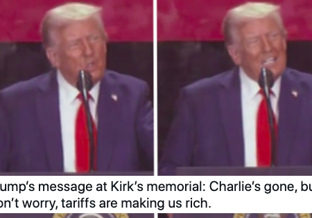 Donald Trump started wanging on about tariffs during his Charlie Kirk eulogy and as a terrifying glimpse into the presidential mind it’s hard to beat – 19 reactions that say it all