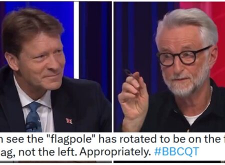 Richard Tice’s ‘patriotic’ Question Time response about flying the flag was hilariously undermined by Billy Bragg pointing out he was wearing his upside down