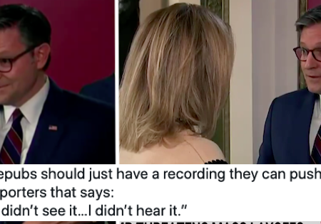 Mike Johnson was challenged about ‘unhinged’ and ‘unwell’ Donald Trump and his eye-opening response was the polar opposite of reassuring – 18 totally on-point reactions