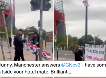 Mike Graham said these protestors putting up flags outside Gary Neville’s hotel was ‘brilliant’ but everyone else saw a humiliating self-own visible form space