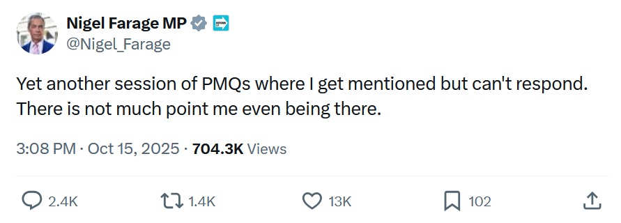 Yet another session of PMQs where I get mentioned but can't respond. There is not much point me even being there.