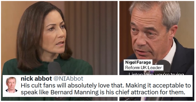 The 1950s called. They want their attitude to women back from Nigel Farage, but he's too busy demonstrating it to Mishal Husain