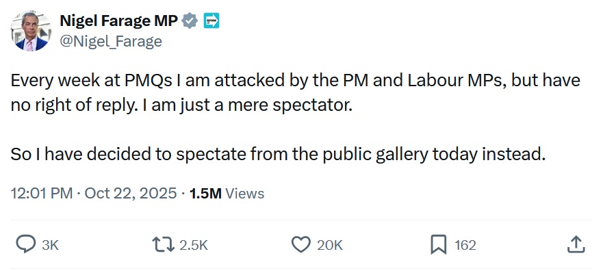 Every week at PMQs I am attacked by the PM and Labour MPs, but have no right of reply. I am just a mere spectator.
So I have decided to spectate from the public gallery today instead.