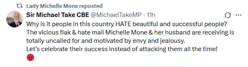 Screengrab of her retweet of Michael's tweet