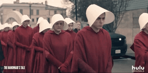 The slave women in their red gowns from the Handmaid's Tale