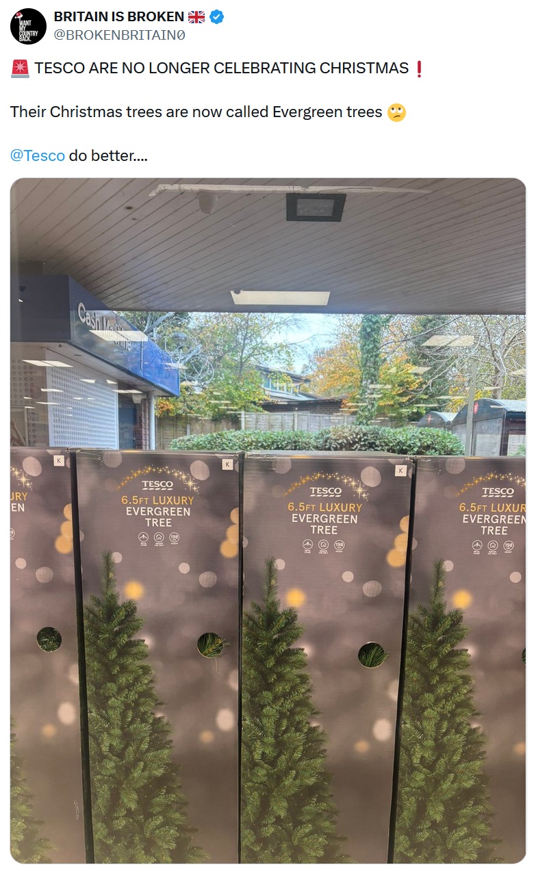 TESCO ARE NO LONGER CELEBRATING CHRISTMAS❗️
Their Christmas trees are now called Evergreen trees
@Tesco
do better....
With images of Tesco Christmas trees in boxes marked Evergreen