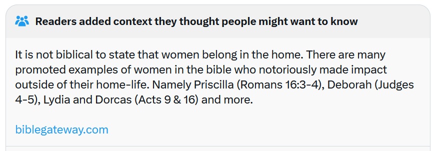 It is not biblical to state that women belong in the home. There are many promoted examples of women in the bible who notoriously made impact outside of their home-life. Namely Priscilla (Romans 16:3-4), Deborah (Judges 4-5), Lydia and Dorcas (Acts 9 & 16) and more.