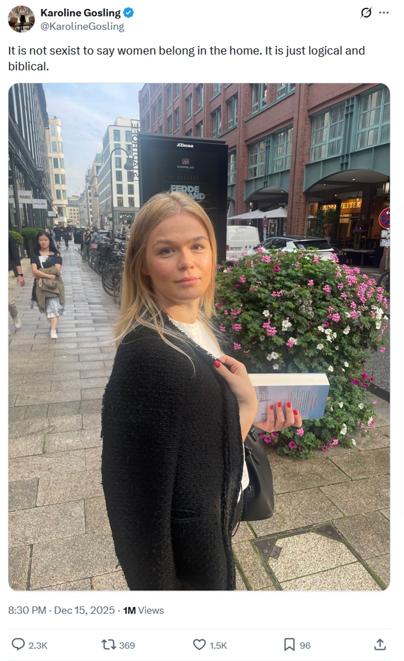 It is not sexist to say women belong in the home. It is just logical and biblical.
A blonde woman looks into the camera on a city street