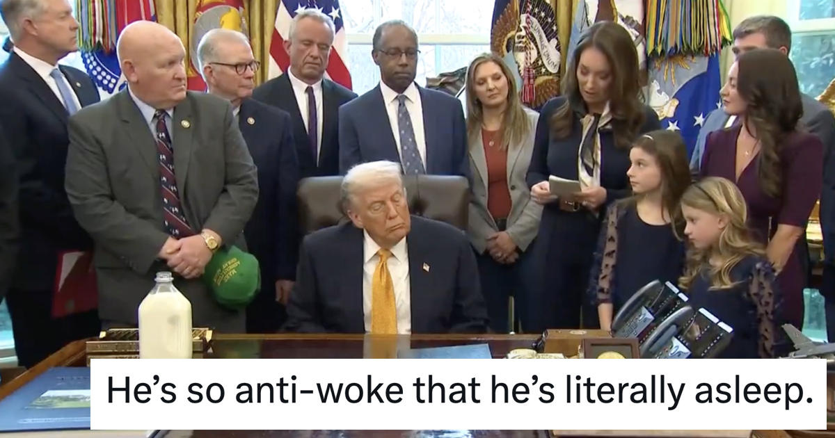 Donald Trump appeared to fall asleep in the Oval Office and the girl on the right's reaction made the whole thing so much funnier