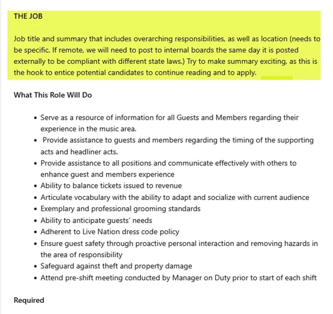 Job description that says to add a specific job description, then doesn't.