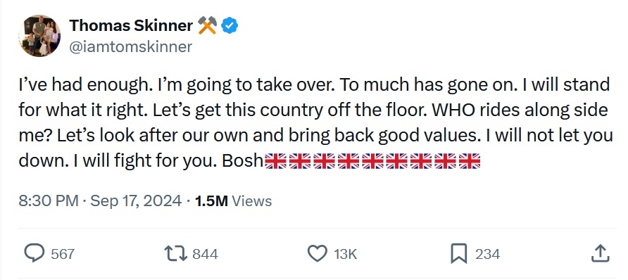 I’ve had enough. I’m going to take over. To much has gone on. I will stand for what it right. Let’s get this country off the floor. WHO rides along side me? Let’s look after our own and bring back good values. I will not let you down. I will fight for you. Bosh