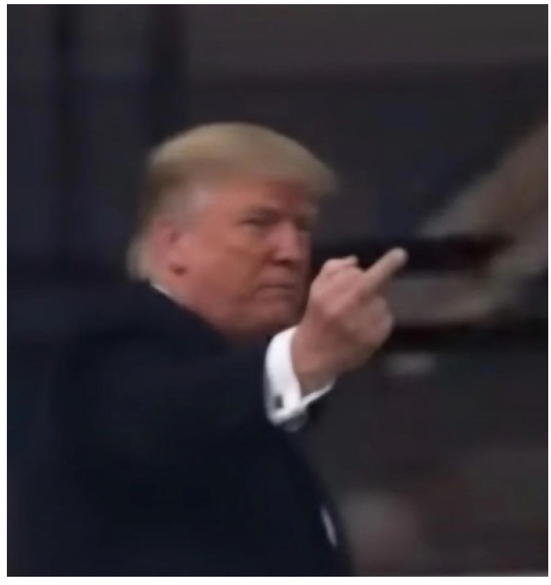 Trump holding up his middle finger in an offensive gesture.