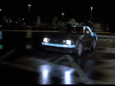 The Back to the Future car taking off