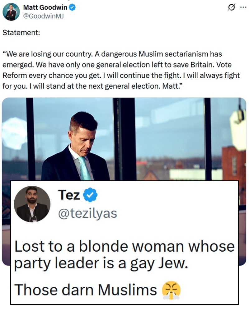 Matt Goodwin blamed ‘Muslim sectarianism’ for the Greens winning the Gorton and Denton by-election, and the public isn’t buying it – 14 spoiled ballots