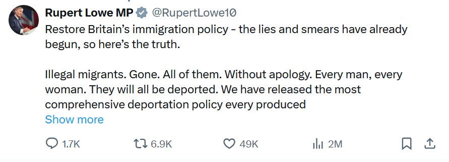Restore Britain’s immigration policy - the lies and smears have already begun, so here’s the truth.

Illegal migrants. Gone. All of them. Without apology. Every man, every woman. They will all be deported. We have released the most comprehensive deportation policy every produced