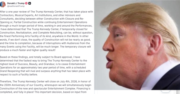 Donald Trump said he's closing the Kennedy Center for 'revitalisation' but like tickets for the Melania movie, no-one's buying it