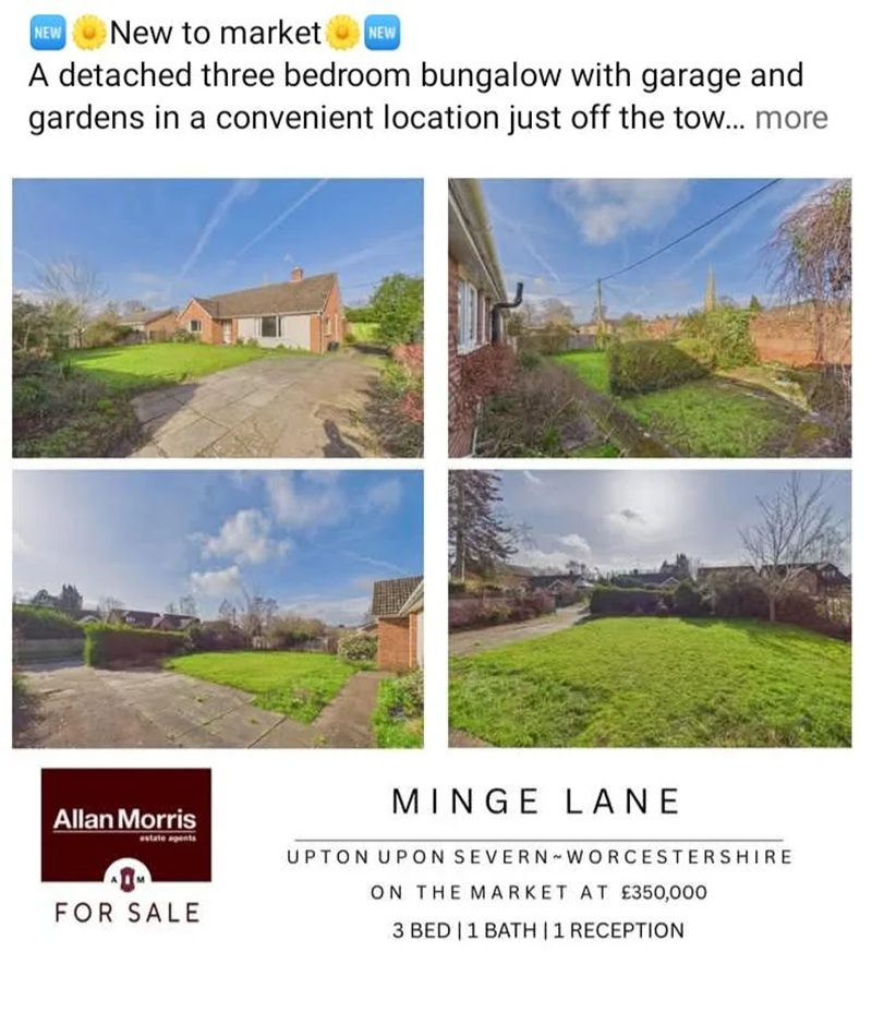 Estate agency listing for a property in Minge Lane Worcestershire