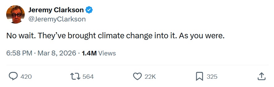 No wait. They’ve brought climate change into it. As you were.