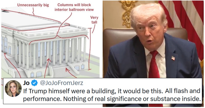 Stairs leading nowhere, columns that block the light, and three times the size of the White House – Trump’s poorly designed ballroom will be a fitting monument to the man