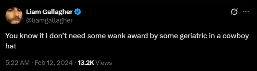 You know it I don’t need some wank award by some geriatric in a cowboy hat